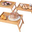 VERTORGAN 3 Pack Bamboo Bed Tray Table with Folding Legs,Breakfast Trays,Serving Tray,Laptop Tray for Working,Food Snack Tray for Bed and Sofa(Natural)
