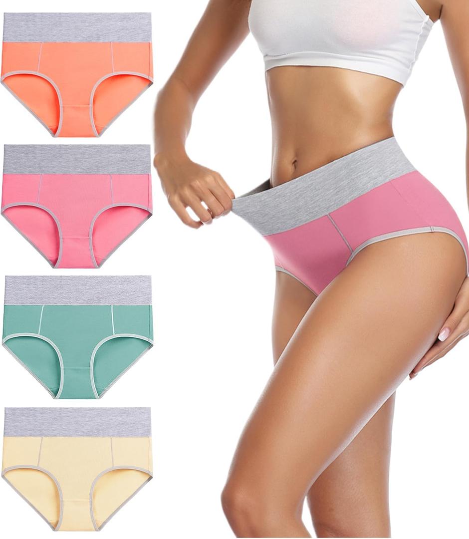wirarpa Women's Cotton Underwear High Waist Briefs 4 Pack Ladies Soft Breathable Plus Size Panties Full Coverage Underpants Size 12