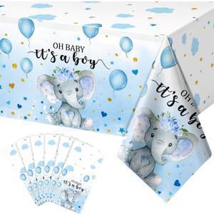 6 Pack Elephant Tablecloth Decorations, Plastic Tablecloth Table Cover Backdrop for Baby Boy Girl Gender Baby Shower Party Supplies, 54 x 108 Inch, Blue