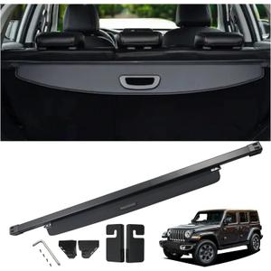 Cargo Cover Fit for 2018-2023 Jeep Wrangler JL JLU 4Door w/Hard Top (Not for 2.0T 4XE & Soft Top) Rear Storage Waterproof Retractable Rear Trunk Security Cover Shielding Shade Black