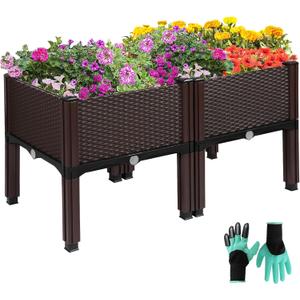 Emalie Raised Garden Beds Elevated Plastic Planter Box with Drainage Plugs Perfect for Vegetables Flowers Herbs Growing Outdoor, 31.5" Lx15.7 Wx16.5 H Brown