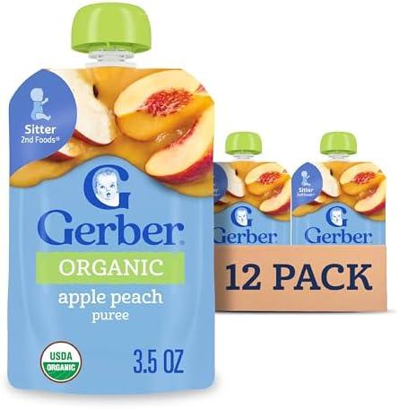Gerber Stage 2 Baby Food, Organic Apple Peach Puree Pouch, 2 Servings of Fruit, No Added Sweetener, No Artificial Colors or Flavors, 12-Pack By 31 MAR 2026