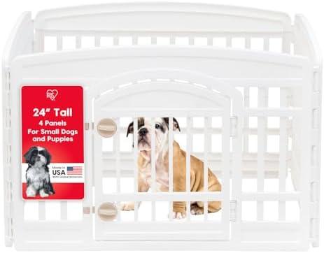 IRIS USA 24" 4-Panel Dog Playpen with Door, 35 x 35 x 24, Puppy Playpen, Dog Play Pen Indoors, Pet Fence, Puppies/Small Dogs, White