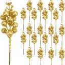 DIYASY Glitter Gold Berry Stems,20 Pcs 7.8 Inch Artificial Christmas Tree Picks Decoration and Christmas Tree Filler Ornaments,DIY Xmas Wreath, Holiday and Home Dcor