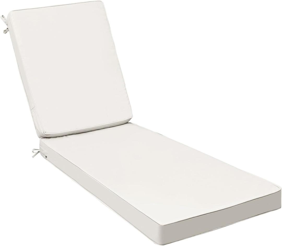 AAAAAcessories Outdoor Chaise Lounge Cushions, Fade-Resistant, Waterproof Patio Furniture Replacement Cushions, 80" x 26" x 3", Creamy White