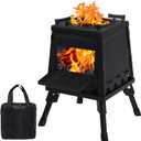 Lineslife Wood Burning Camp Stove, Portable Cast Iron Camping Wood Stove, Black Woodstove with Carrying Case for Backpacking Outdoor Cooking (Small)