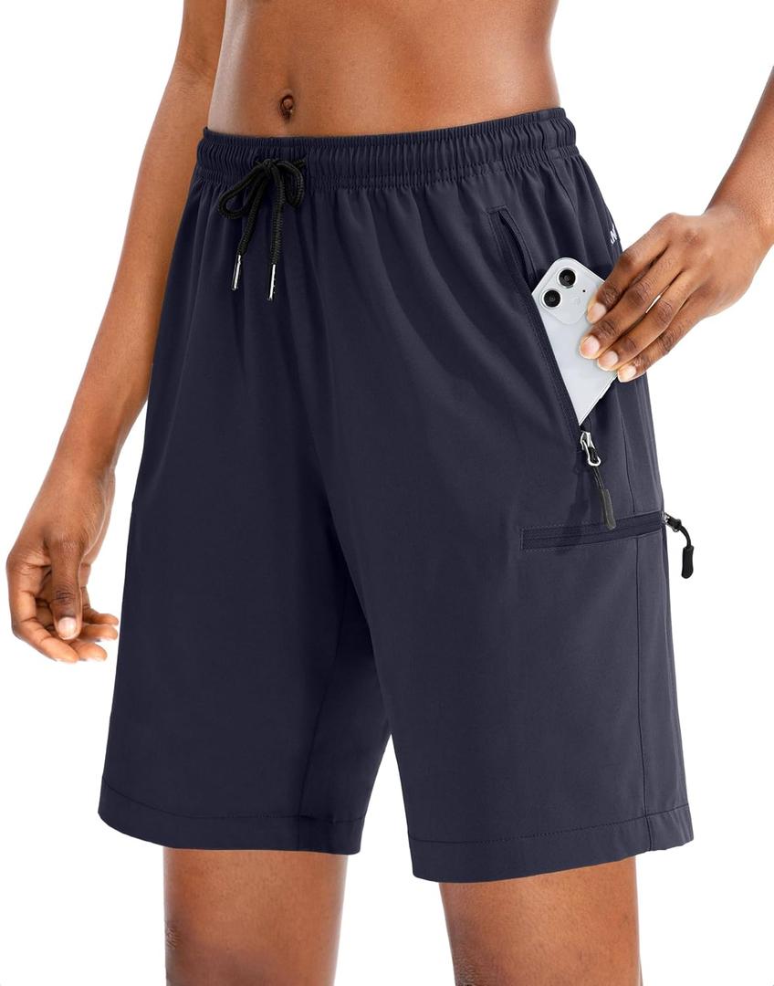 SANTINY Women's 5''/ 7''/9'' Hiking Cargo Shorts Quick Dry Lightweight Summer Shorts for Women Athletic Golf Zipper Pockets (Blue, XXXL)