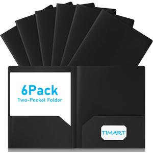 Timart Folders with Pockets-6 Pack, 2 Pocket Folders Fit Letter Size Paper, File Folders for Documents, Plastic File Folder for School Office Home Bussiness(Black)