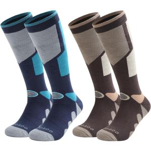 Ski Socks, 2/3 Pairs for Skiing, Snowboarding, Outdoor Sports - Thermal Knee-High Warm Socks for Men, Women, Youth (Large, Blue & Gray)
