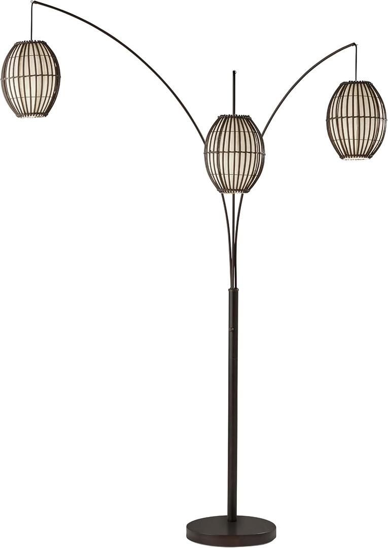 Adesso Maui Arc Floor Lamp with 3 Movable Shades & Adjustable Height- Perfect Lighting for Bedroom, Living Room and Corner Decor, Antique Bronze