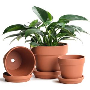 INGOFIN Terracotta Pots Set with Saucer - 5/6/7 inch Ceramic Clay Planters with Drainage Hole, Garden Flower Succulent Pots with Tray for Indoor Outdoor Plants, Set of 3