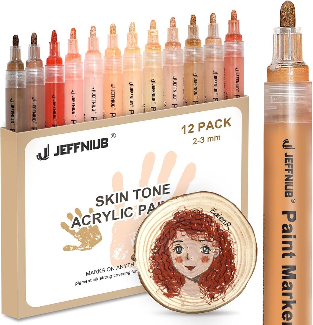 Skin Tone Acrylic Paint Pens, Paint Markers for Wood, Glass, Fabric, Rocks Painting Paint Pens (2mm skin tone)