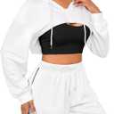 LovelyWholesale Zip Up Hoodie Women Cropped Sweatshirt Long Sleeve Crop Tops White Large (White, L)