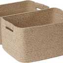 2 Pack Large Storage Basket for Organizing, 17.5"x13"x7" Woven Basket for Shelves, Closet Cube Storage Bins with Wrapped Handle, Cotton Rope Baskets for Kitchen, Clothes, Toys (Natural))