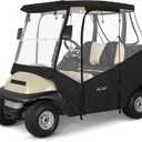 Golf Cart Enclosure 2 Passenger for Club Car Precedent Tempo Onward 2-Person Seaters 600D Waterproof Transparent Driving Rain Cover with 4-Sided Clear Windows Mirror Zipper Roll-Up Door Black