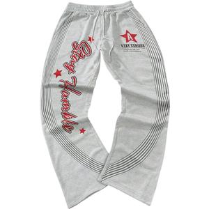 Men's Graphic Print Flared Leg Sweatpants Striped Drawstring Bell Bottom Pants, M