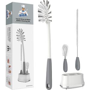 MR.SIGA Water Bottle Brush Cleaning Set with Storage Holder, Cleaning Brushes for Tumbler, Straw, Baby Bottles, Drinking Glasses