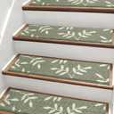 Carpet Stair Treads, Non-Slip Stair Treads for Wooden Steps Indoor, 30x8 Stair Runner for Pets Non Skid Wood Staircase Step Treads Reusable, Set of 15, Green