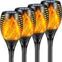 4 Pack Super Larger Size Solar Flame Torch Lights with Flickering Flame, Solar Flame Lights Outdoor Waterproof for Garden Decor, Extra Bright Tiki Torches Solar Lights Outdoor for Pathway Patio Yard