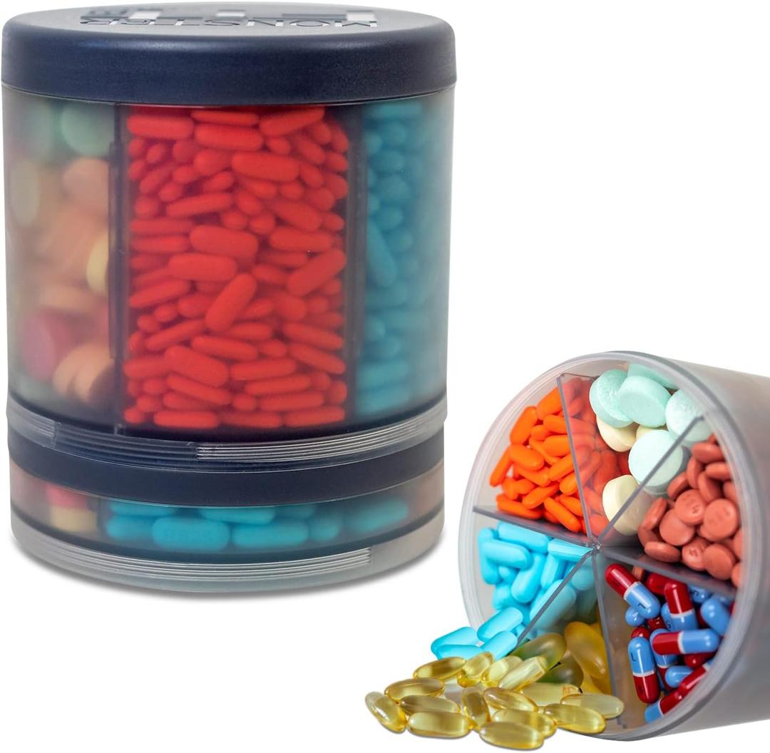 Monster Extra-Large Pill Organizer (5 Tall x 4.25 Wide) 10 Adjustable Compartments, Easy Dispense Medication & Supplement Dispenser, Monster Fit 10