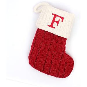Christmas Stockings with Initials, 7.1 Inches Small Embroidered Letter Knit Red White Christmas Stocking for Family Holiday Decorations and Xmas Tree Fireplace (F)
