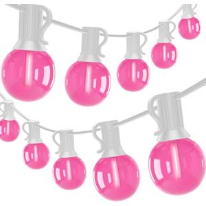 50Ft Valentine's Day Outdoor String Lights, G40 Valentines Day Decorations Lights with 27 LED Pink Shatterproof Bulbs(2 Spare), Hanging Globe Patio Lights for Outside Party Wedding Porch Backyard