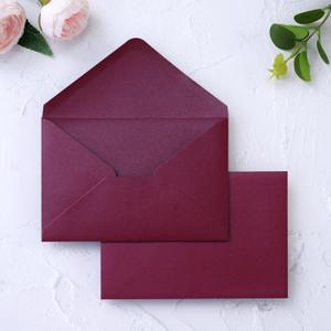 PONATIA 50 Pack A4 Envelopes, 4.25 x 6.12'' Shimmer Sparkle Burgundy Envelope Perfect for Gift Cards, Wedding Details Cards, Thank You Cards and any 4x6" Inner Sheets