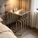Chrome Side Table, Silver Stainless Steel End Table for Living Room Bedroom
