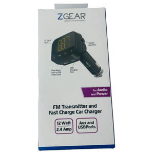 ZGear FM Transmitter and Fast Charging Car Charger 12 watt 2.4 amp Aux & USBport