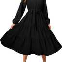 BerryGo Womens Long Sleeve Dresses 2026 Maxi Casual V Neck Belted Button Down Wedding Guest Shirt Dress with Pockets (Small, Black)
