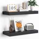 Fun Memories Floating Shelves - 16 Inch Rustic Black Wall Shelf - Wall Mounted Shelves for Wall Decor Storage - Wooden Shelves with Invisible Brackets for Living Room, Bedroom, Kitchen, 2 Pack (16"W x 6.7"D - 2P)