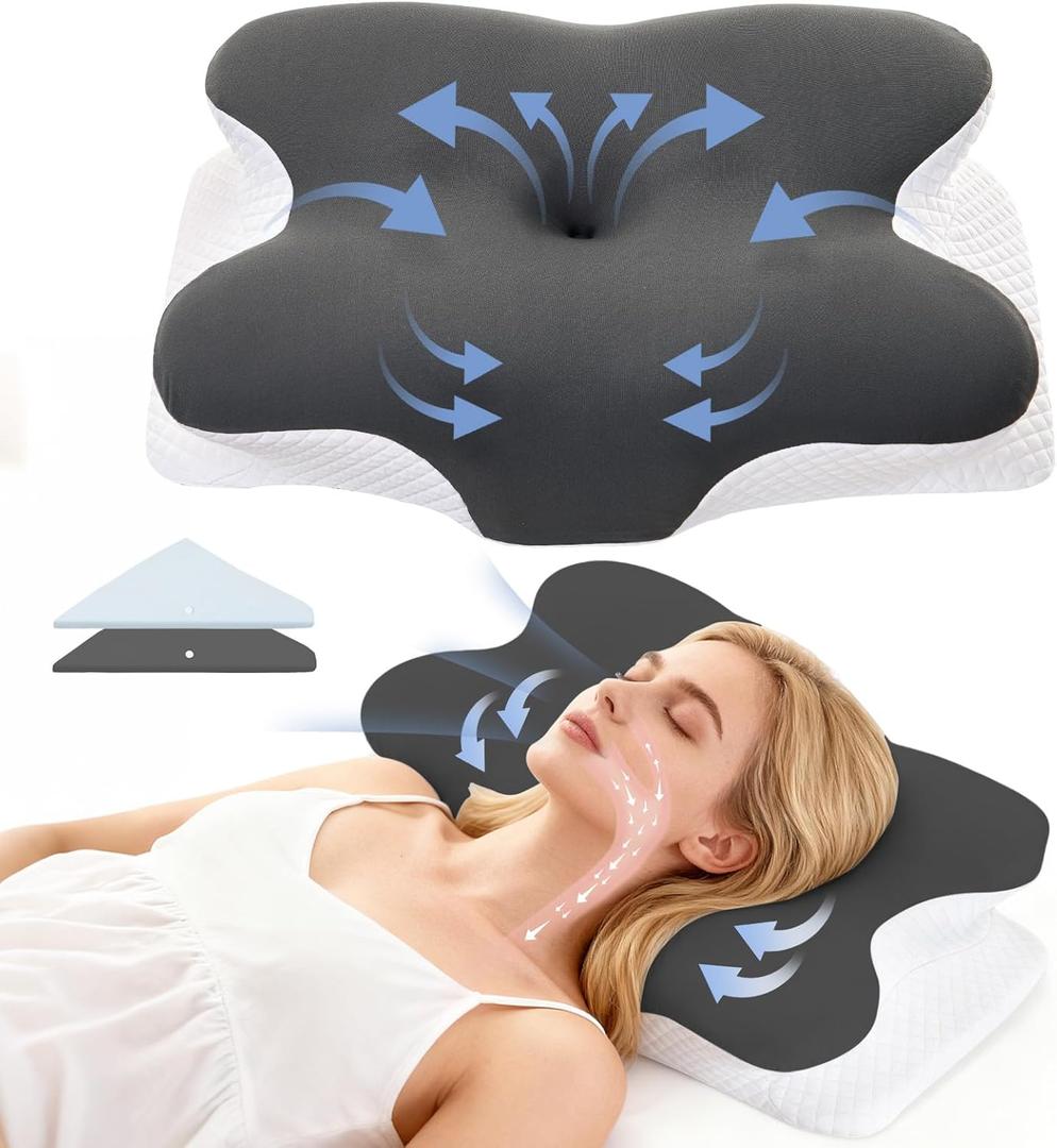 Cervical Pillow for Neck Pain Relief - Ergonomic Contour Memory Foam Pillow with 2 Pillowcases, Orthopedic Neck Support for Side Back Stomach Sleepers