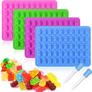 Palksky 4Pcs Gummy Bear Mold Silicone, Fruit Snack Molds, Gummies Trays Molds with Dropper for Candy Chocolate