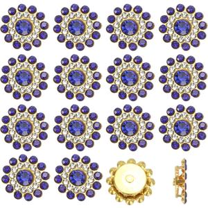 PATIKIL 100 Pcs Sew on Rhinestones, 14mm Flower Glass Rhinestones with Craft Gems Crystal Embellishments for Clothes Shoes Belt DIY Crafting Decoration, Blue