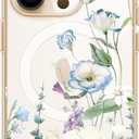 2 x for iPhone 13 Pro Magsafe Case, Magnetic Floral Blooms Design Cute Soft TPU Shockproof Protective for Girls Phone Women Cover