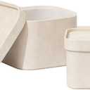2 x La Jolie Maison Fluted Cardboard Storage Baskets with Leather-Like Lids, Sturdy Stackable Paper Cube Boxes Decorative Tray, Modern Basket Organizer Bins for Jewelry Shelves Bathroom, BeigeSet of 2