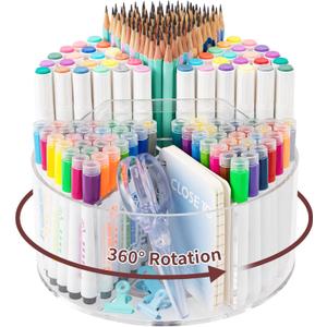 Acrylic Pen Holder Pencil Organizer, 360 Degree Rotating Pencil Holder for Desk, Marker Crayon Organizer for Kids Desk Organizer for Office School Home Art Supply Storage