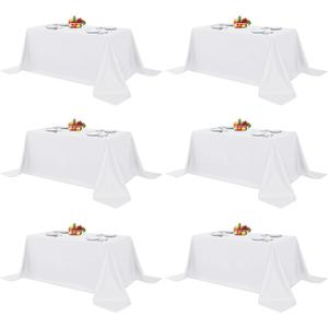 Fitable White Table Clothes for Rectangle Tables, 6 Pack - 90 x 132 Inch - Reusable and Elegant Tablecloths, Polyester Fabric Table Covers for Wedding, Party, Banquet, Formal Events
