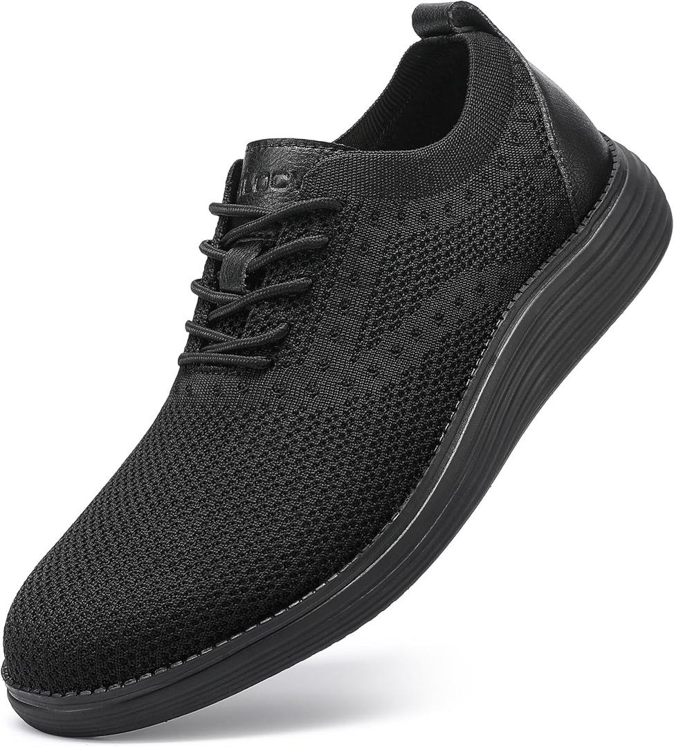 VILOCY Men's Casual Dress Sneakers Lace-Up Oxfords Business Mesh Breathable Walking Shoes Tennis Comfortable (9, All Black)