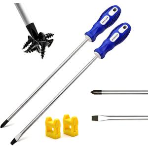 smseace 2-Pack 12-Inch Slotted & Phillips Screwdriver Set, Long Flat Blade & Cross-Head Design, Magnetic Extended Screwdriver With Rubber Handle