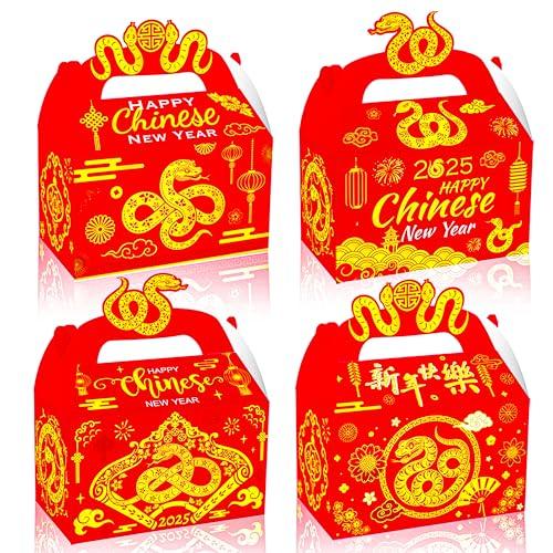 Chinese New Year Party Favor Boxes 2025 Year of the Snake Goodie Gable Boxes Lunar New Year Party Gift Boxes Chinese Spring Festival Decoration for 2025 Chinese New Year Spring Festival Party Supplies