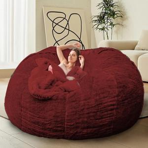 HDMLDP Bean Bag Chair for Adults Kids Without Filling Comfy Oversized Round Lazy Sofa Bean Bag Cover for Stuffed Animal Storage Bedroom Living Room Chairs, 6FT, Red Wine