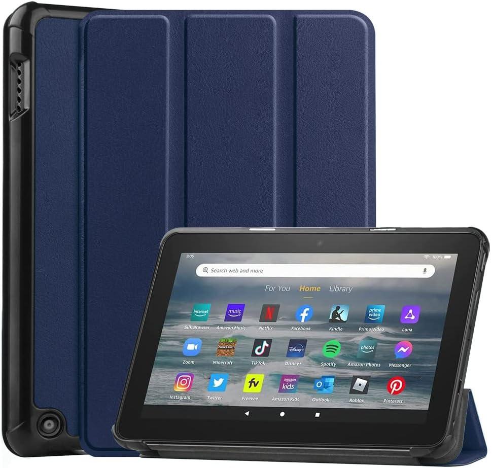 Custer Case for Fire 7 2022 Release,Ultra-Thin PU-Leather Hard Shell Cover for Fire 7 2022 Release - Blue