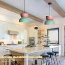 DJAMEL Modern Pendant Light Macaron Colorful Iron Chandelier Nordic Round Aluminum Shade Hanging Pendant Light for Kitchen Island Dining Room Children's Room Bedroom (Pink+Green, B-Medium)