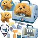 TEUVO Pet Care Playset Robot Dog Toys for Kids, 12Pcs Kids Vet Playset Toys Veterinarian Kit Doctor Kit & Interactive Electric Dog Plush & Cage Pretend Play Gifts for Girls Toddlers 3 4 5 6 7 Year Old