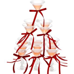 Maxdot 30 Set A Tini Bit Older Birthday Party Supplies 5 oz Espresso Martini Glasses Plastic Mini Champagne Tower with Bows for Espresso Martini Bachelorette Decoration Tiny Bar (Red)