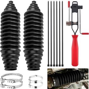 2PCS Cuttable Rubber Inner Tie Rod Boot Kit,Rack and Pinion Boot Set Includes Cable Ties and Clamps,Thickened Steering Rack Boots Kit with CV Boots Clamp Pliers as Car Accessories