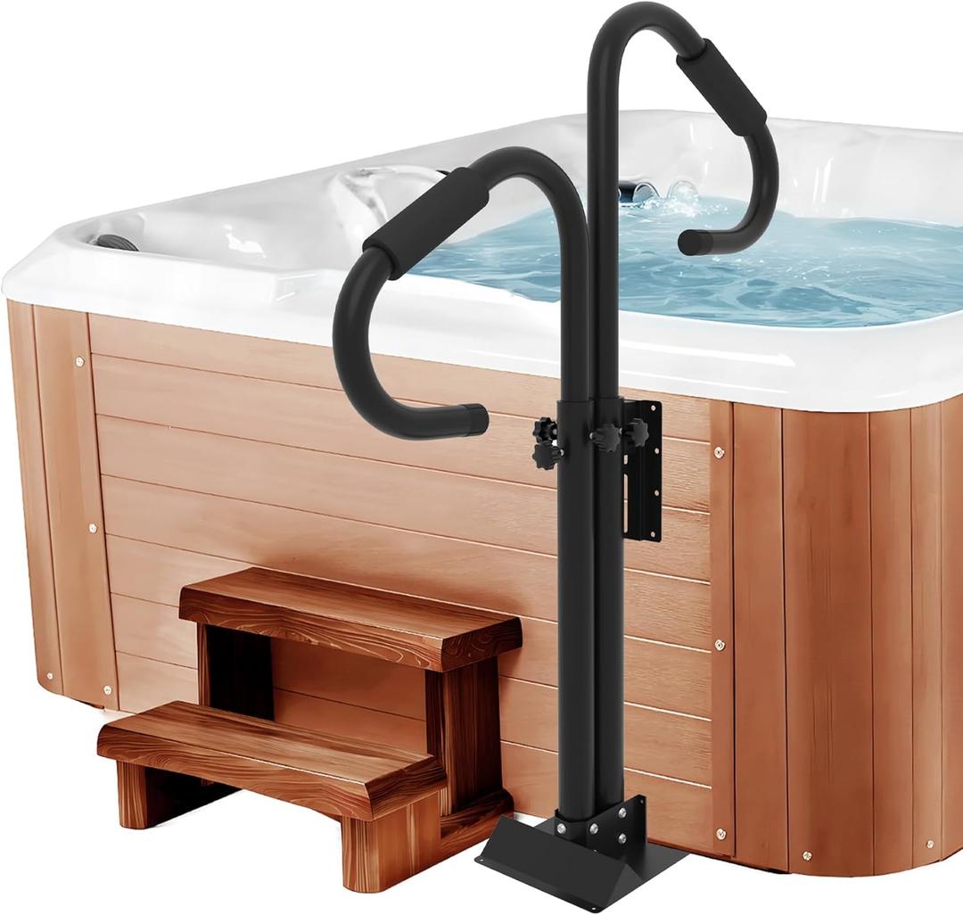 Two-Way Hot Tub Handrails, 38"-58" Adjustable Height SPA Handrail w/360 Swivel Option, Hot Tub Railing to Get in and Out, 600LBS SPA Side Handrail w/Slide Under Mount Base for Indoor&Outdoor