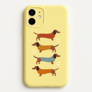 Idocolors Couple Dog Phone Case for iPhone 13,White Animal Liquid Silicone Dachshund Dog Pattern Cases,Cartoon Soft Gel Rubber Full-Body Protective Microfiber Lining Shockproof Cover
