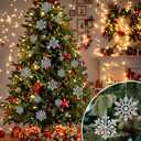 Christmas Ornaments Snowflake Decorations Christmas Tree Indoor Outdoor Decoration 36 Pcs Plastic Glitter Silver Snowflake Ornaments Set Hanging Winter Wonderland Holiday Party Decorations